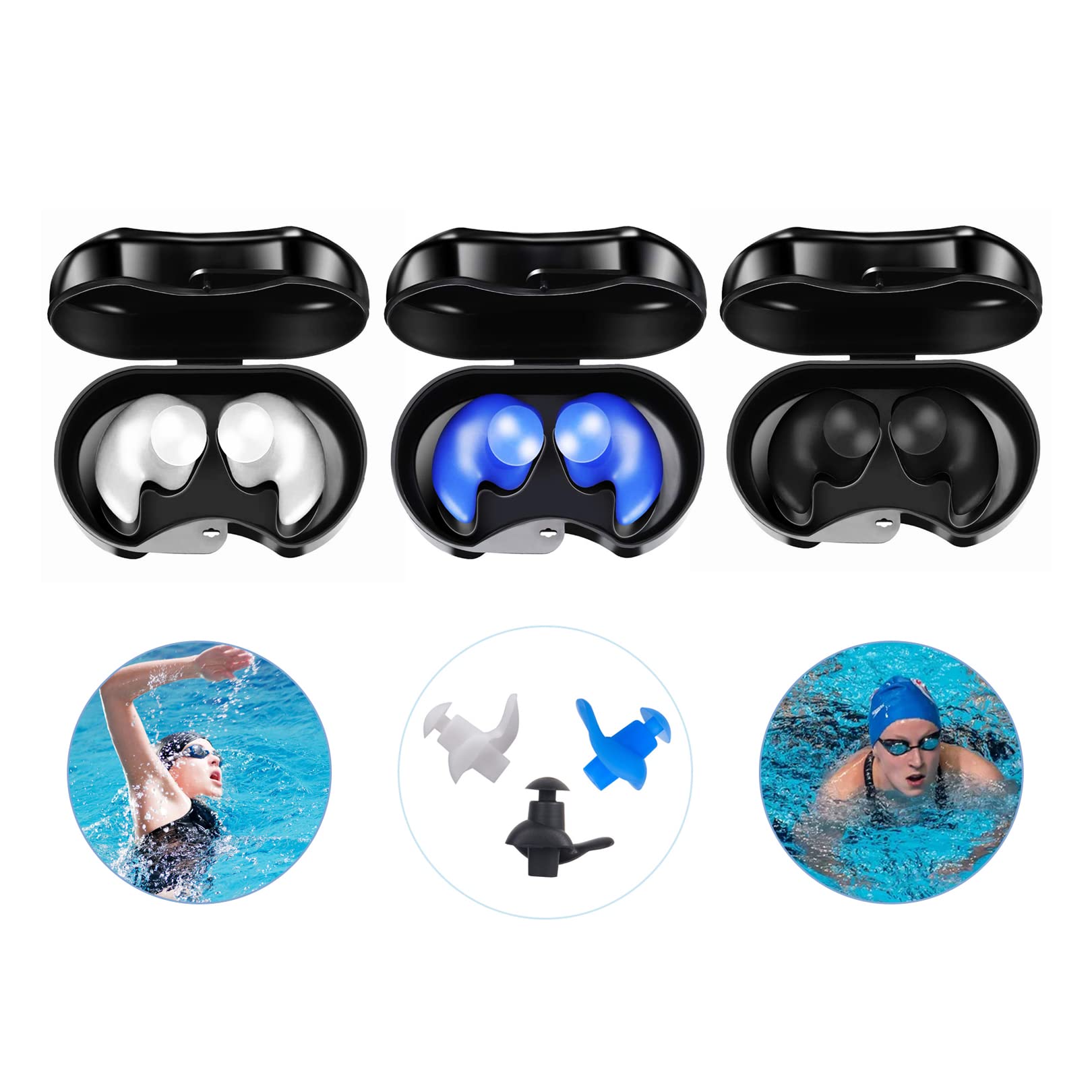 ZIBUYU Swimming Ear plugs for Men & Women Waterproof Silicone Ear Plugs for Swimming Soft Swim Earplugs with Storage Case Reusable Ear Plugs for Swimming adult, Surfing, Snorkeling - 3 Pair ZIBUYU Swimming Ear plugs for Men & Women Waterproof Silicone Ear Plugs for Swimming Soft Swim Earplugs with Storage Case Reusable Ear Plugs for Swimming adult, Surfing, Snorkeling - 3 Pair